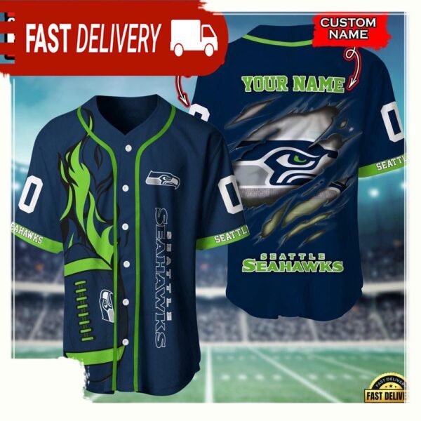 NFL Custom Name And Number Seattle Seahawks Team Sport Baseball Jersey Shirt - available at - rugbyfanstore.com