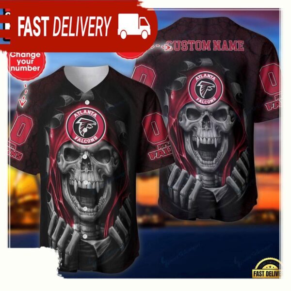 NFL Custom Name And Number Team Atlanta Falcons Skull Pattern Baseball Jersey Shirt - available at - rugbyfanstore.com