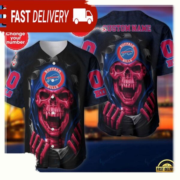 NFL Custom Name And Number Team Buffalo Bills Skull Pattern Baseball Jersey Shirt - available at - rugbyfanstore.com