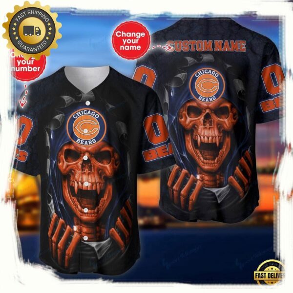 NFL Custom Name And Number Team Chicago Bears Skull Pattern Baseball Jersey Shirt - available at - rugbyfanstore.com