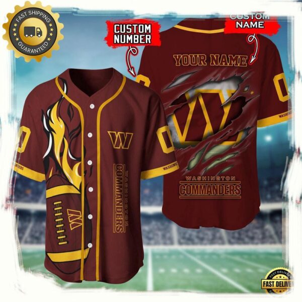 NFL Custom Name And Number Washington Commanders Team Sport Baseball Jersey Shirt - available at - rugbyfanstore.com