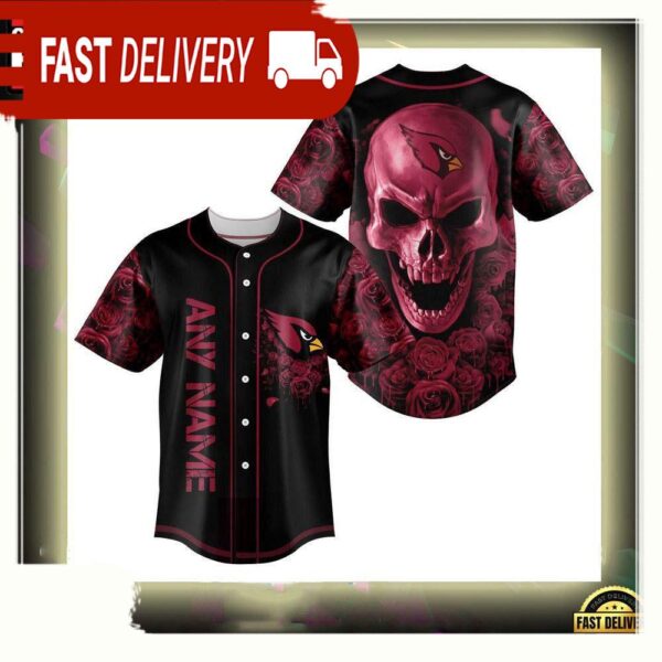 NFL Custom Name Arizona Cardinals Football Skull Baseball Jersey Shirt - available at - rugbyfanstore.com