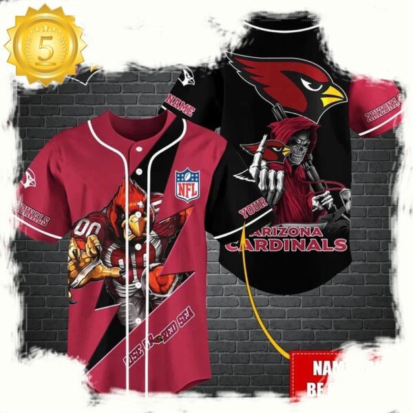 NFL Custom Name Arizona Cardinals Mascot And Skull New Design Baseball Jersey - available at - rugbyfanstore.com