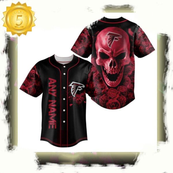 NFL Custom Name Atlanta Falcons Football Skull Baseball Jersey Shirt - available at - rugbyfanstore.com