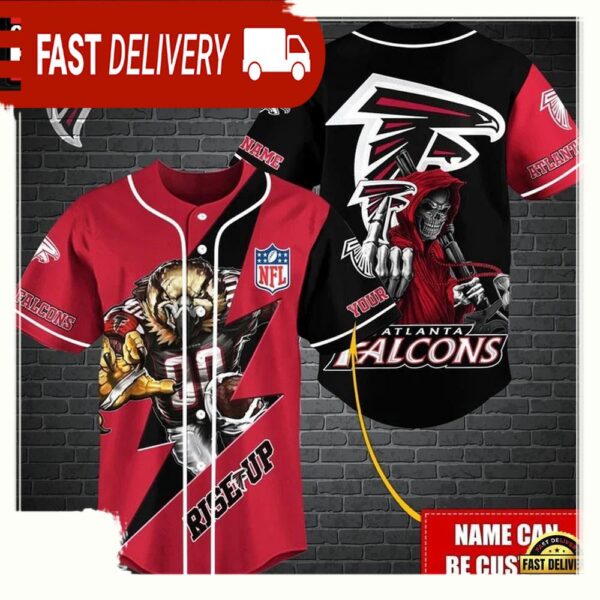 NFL Custom Name Atlanta Falcons Mascot And Skull New Design Baseball Jersey - available at - rugbyfanstore.com