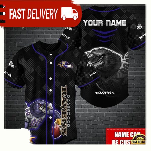 NFL Custom Name Baltimore Ravens Mascot Baseball Jersey - available at - rugbyfanstore.com