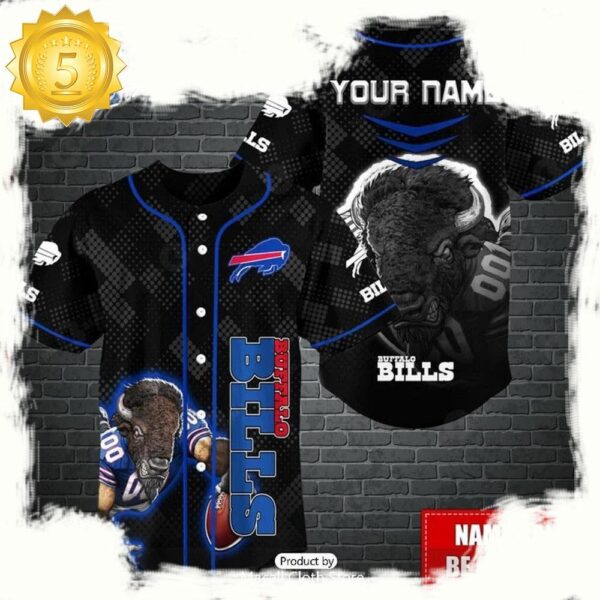 NFL Custom Name Buffalo Bills Mascot Baseball Jersey - available at - rugbyfanstore.com