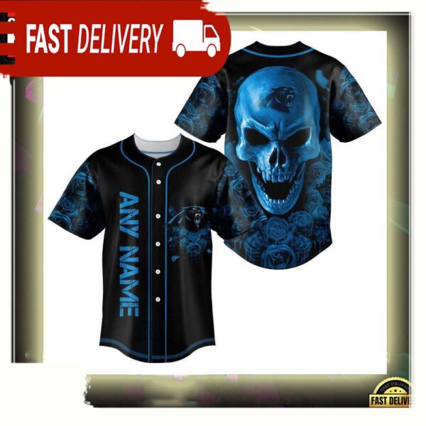 NFL Custom Name Carolina Panthers Football Skull Baseball Jersey Shirt - available at - rugbyfanstore.com