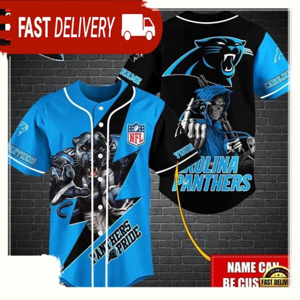 NFL Custom Name Carolina Panthers Mascot And Skull New Design Baseball Jersey - available at - rugbyfanstore.com