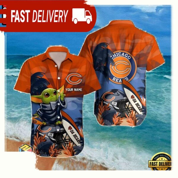 NFL Custom Name Chicago Bears And Baby Yoda Summer Hawaiian Shirt - available at - rugbyfanstore.com