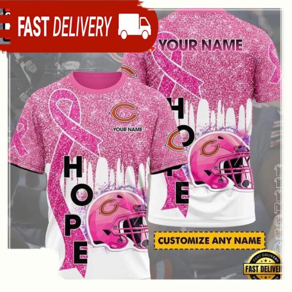 NFL Custom Name Chicago Bears Breast Cancer All Over Print T Shirt - available at - rugbyfanstore.com