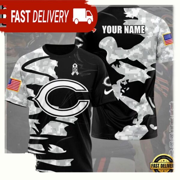 NFL Custom Name Chicago Bears Camo All Over Print T Shirt - available at - rugbyfanstore.com