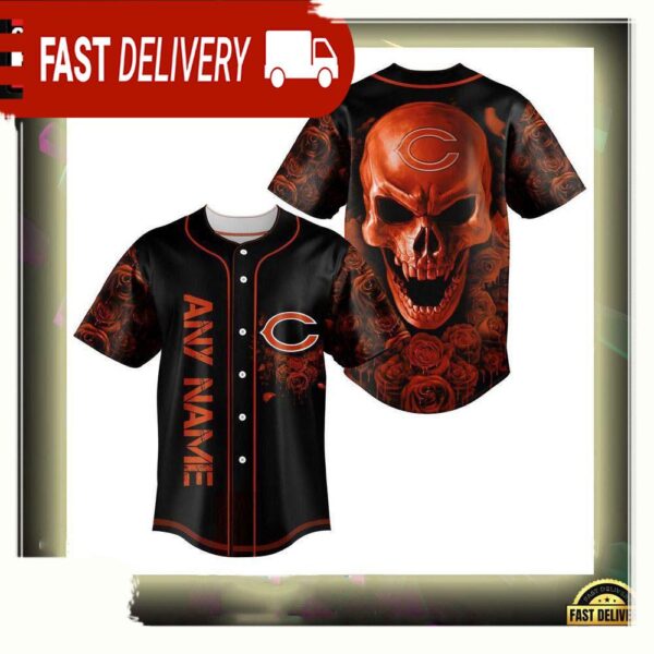 NFL Custom Name Chicago Bears Football Skull Baseball Jersey Shirt - available at - rugbyfanstore.com