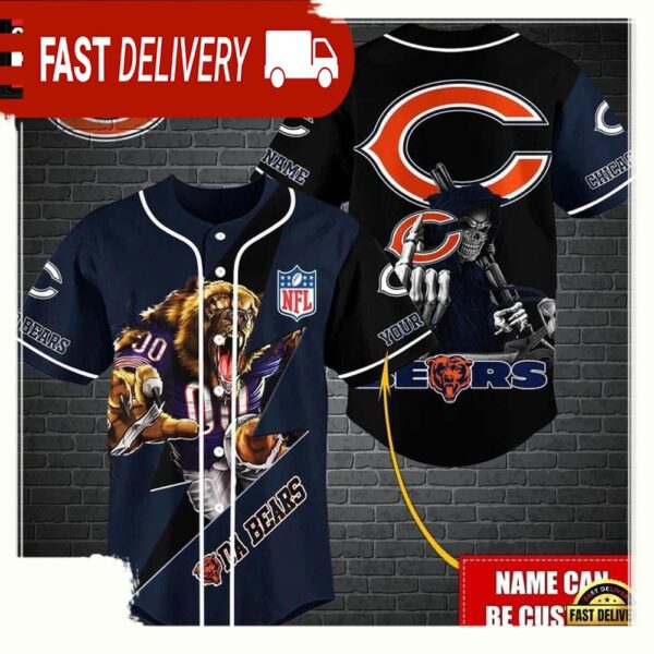 NFL Custom Name Chicago Bears Mascot And Skull New Design Baseball Jersey - available at - rugbyfanstore.com