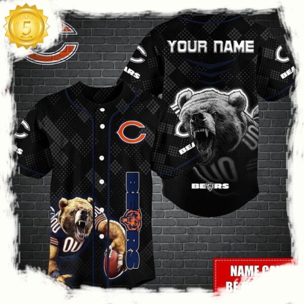 NFL Custom Name Chicago Bears Mascot Baseball Jersey - available at - rugbyfanstore.com