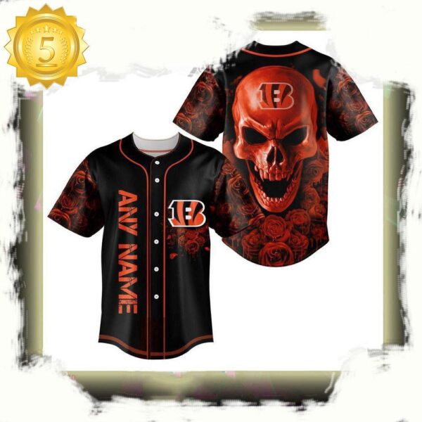 NFL Custom Name Cincinnati Bengals Football Skull Baseball Jersey Shirt - available at - rugbyfanstore.com