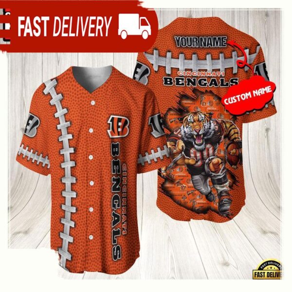 NFL Custom Name Cincinnati Bengals Mascot Baseball Jersey Shirt - available at - rugbyfanstore.com