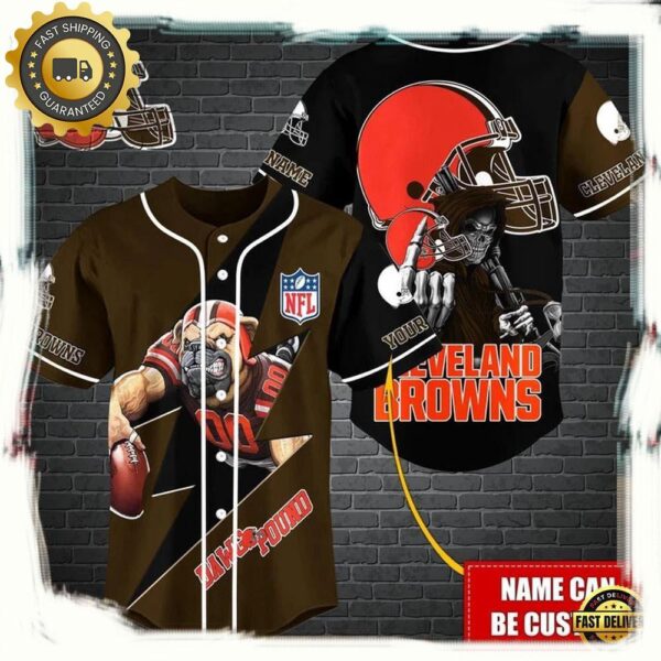 NFL Custom Name Cleveland Browns Mascot And Skull New Design Baseball Jersey - available at - rugbyfanstore.com