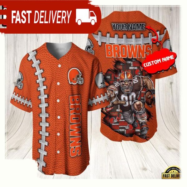 NFL Custom Name Cleveland Browns Mascot Baseball Jersey Shirt - available at - rugbyfanstore.com