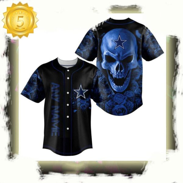 NFL Custom Name Dallas Cowboys Football Skull Baseball Jersey Shirt - available at - rugbyfanstore.com