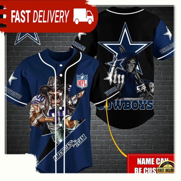 NFL Custom Name Dallas Cowboys Mascot And Skull New Design Baseball Jersey - available at - rugbyfanstore.com