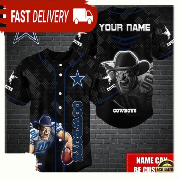 NFL Custom Name Dallas Cowboys Mascot Baseball Jersey - available at - rugbyfanstore.com