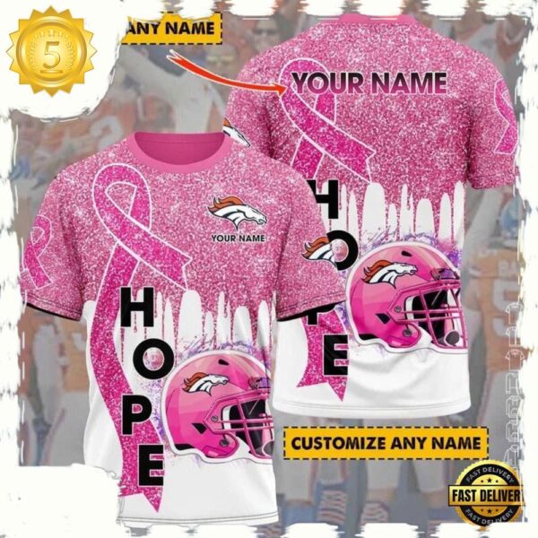 NFL Custom Name Denver Broncos Breast Cancer All Over Print T Shirt - available at - rugbyfanstore.com