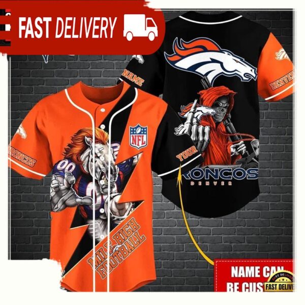 NFL Custom Name Denver Broncos Mascot And Skull New Design Baseball Jersey - available at - rugbyfanstore.com