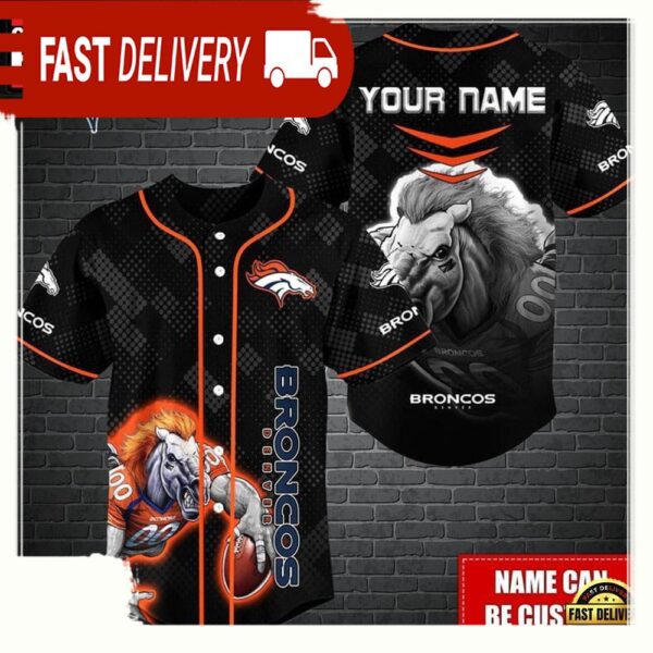 NFL Custom Name Denver Broncos Mascot Baseball Jersey - available at - rugbyfanstore.com