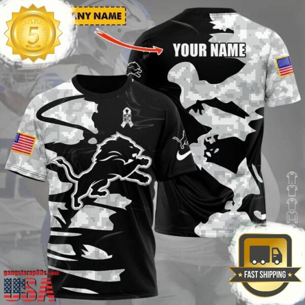 NFL Custom Name Detroit Lions Camo All Over Print T Shirt - available at - rugbyfanstore.com