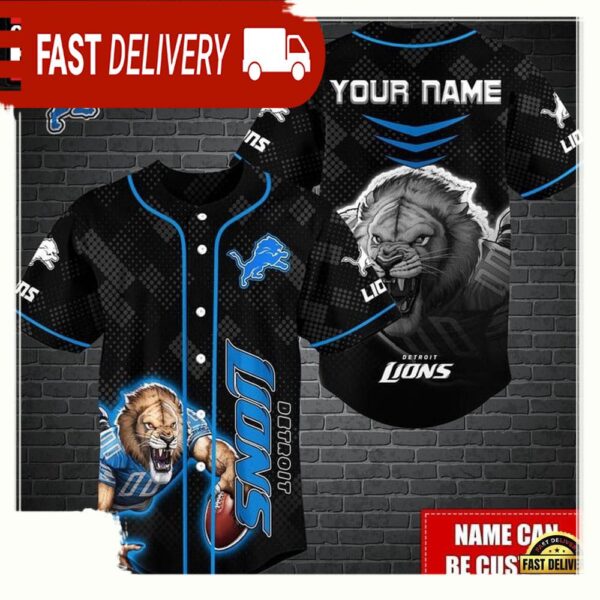 NFL Custom Name Detroit Lions Mascot Baseball Jersey - available at - rugbyfanstore.com