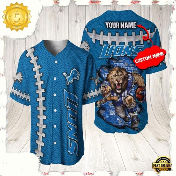 NFL Custom Name Detroit Lions Mascot Baseball Jersey Shirt - available at - rugbyfanstore.com