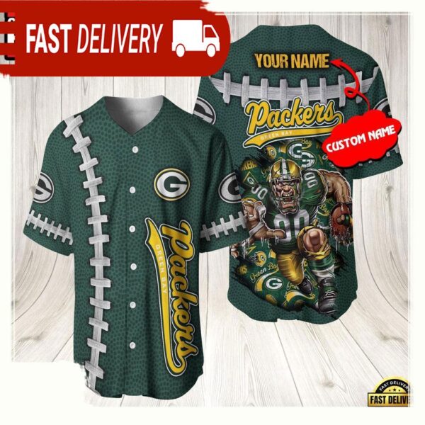 NFL Custom Name Green Bay Packers Mascot Baseball Jersey Shirt - available at - rugbyfanstore.com