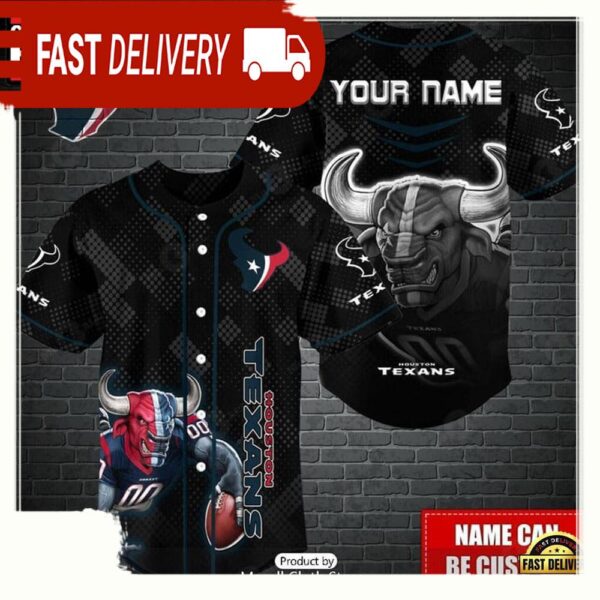 NFL Custom Name Houston Texans Mascot Baseball Jersey - available at - rugbyfanstore.com