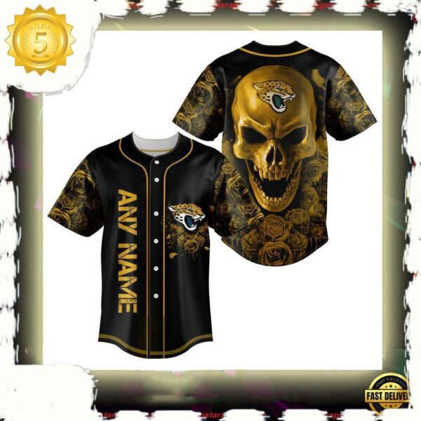 NFL Custom Name Jacksonville Jaguars Football Skull Baseball Jersey Shirt - available at - rugbyfanstore.com