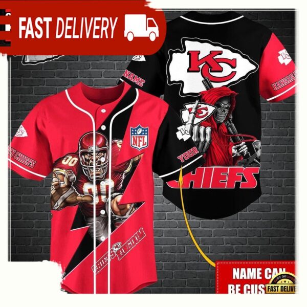 NFL Custom Name Kansas City Chiefs Mascot And Skull New Design Baseball Jersey - available at - rugbyfanstore.com