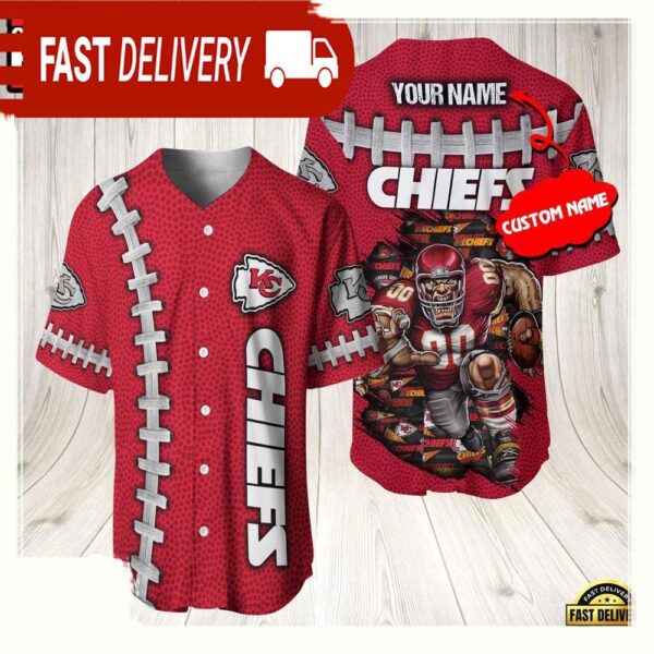 NFL Custom Name Kansas City Chiefs Mascot Baseball Jersey Shirt - available at - rugbyfanstore.com