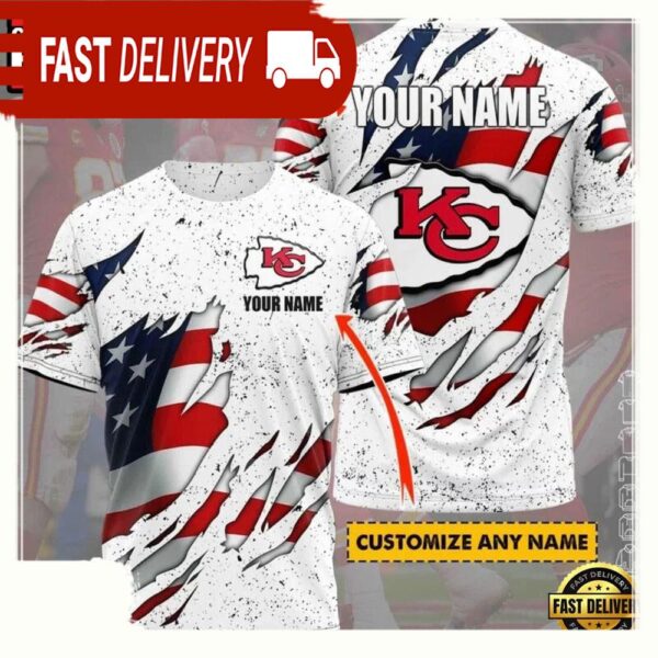 NFL Custom Name Kansas City Chiefs US Flag All Over Print T Shirt - available at - rugbyfanstore.com