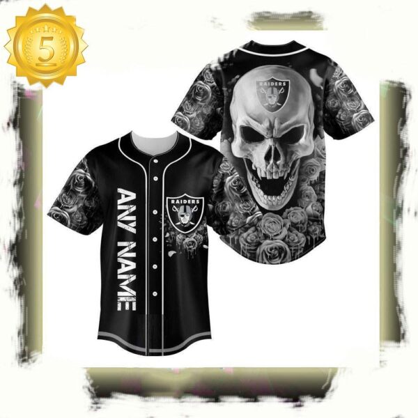 NFL Custom Name Las Vegas Raiders Football Skull Baseball Jersey Shirt - available at - rugbyfanstore.com