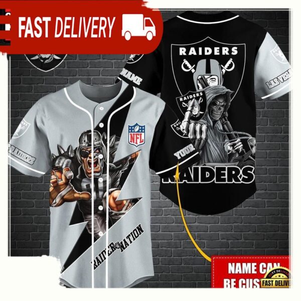 NFL Custom Name Las Vegas Raiders Mascot And Skull New Design Baseball Jersey - available at - rugbyfanstore.com