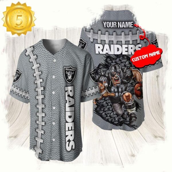 NFL Custom Name Las Vegas Raiders Mascot Baseball Jersey Shirt - available at - rugbyfanstore.com