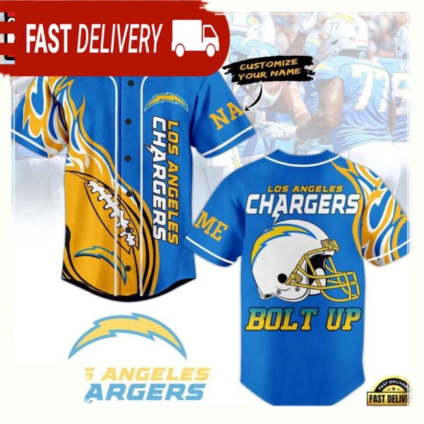 NFL Custom Name Los Angeles Chargers Bolt Up Custom Name Baseball Jersey - available at - rugbyfanstore.com