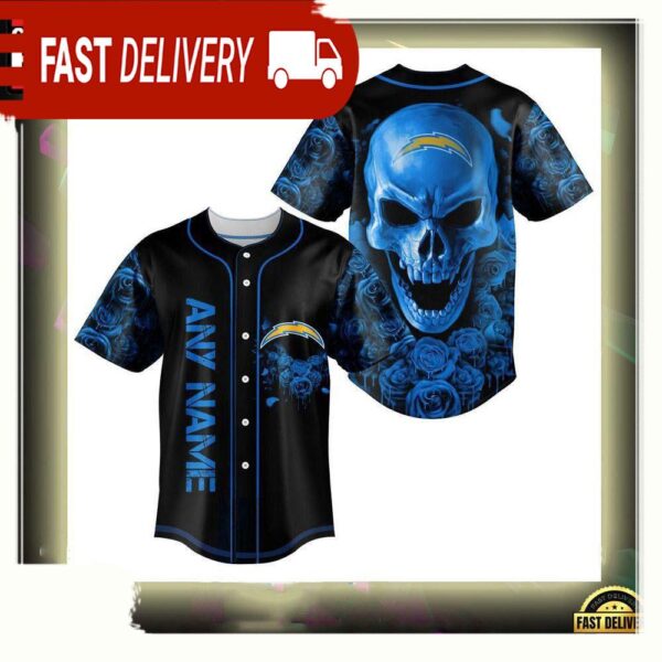 NFL Custom Name Los Angeles Chargers Football Skull Baseball Jersey Shirt - available at - rugbyfanstore.com