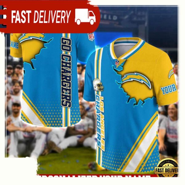 NFL Custom Name Los Angeles Chargers Team Logo Football Jersey - available at - rugbyfanstore.com