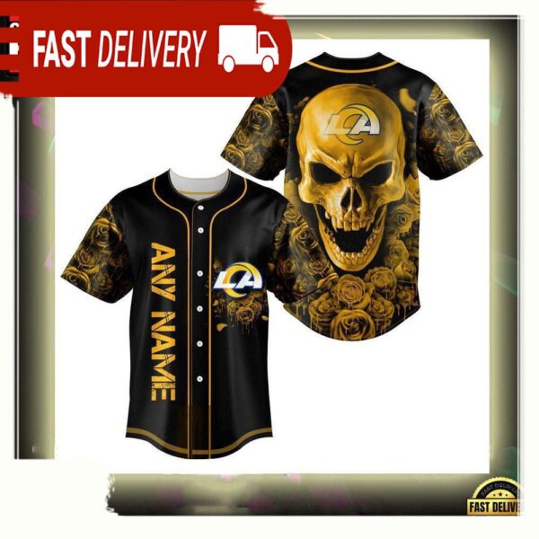 NFL Custom Name Los Angeles Rams Football Skull Baseball Jersey Shirt - available at - rugbyfanstore.com