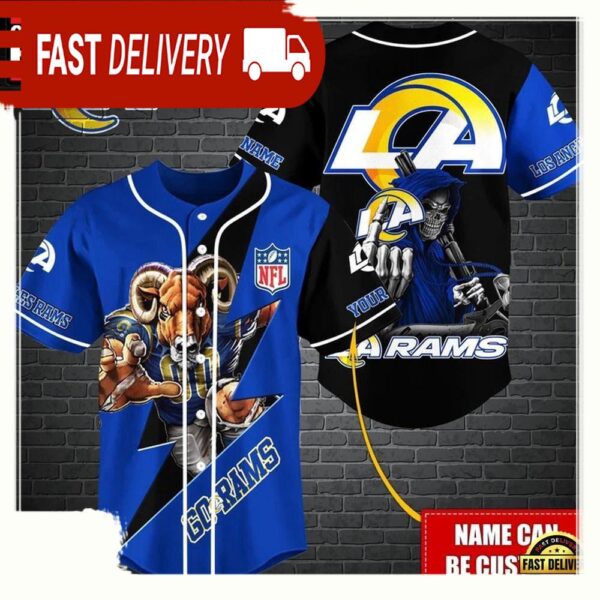 NFL Custom Name Los Angeles Rams Mascot And Skull New Design Baseball Jersey - available at - rugbyfanstore.com