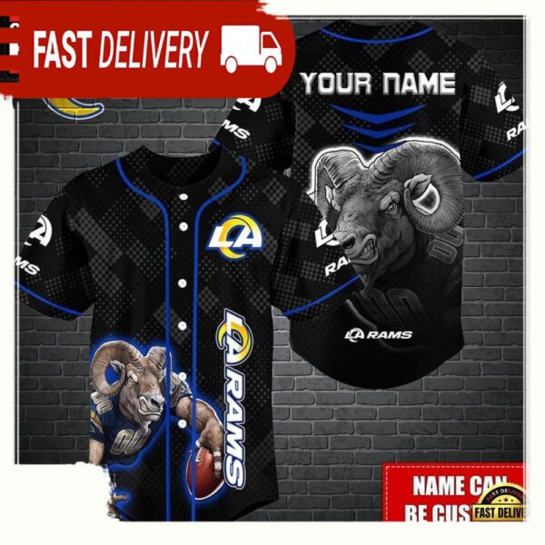 NFL Custom Name Los Angeles Rams Mascot Baseball Jersey - available at - rugbyfanstore.com