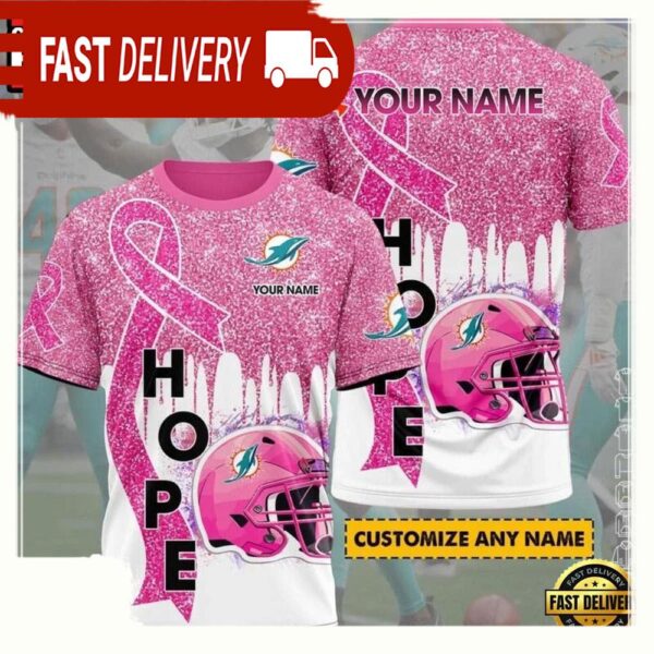 NFL Custom Name Miami Dolphins Breast Cancer All Over Print T Shirt - available at - rugbyfanstore.com