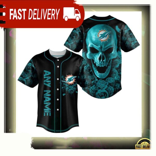 NFL Custom Name Miami Dolphins Football Skull Baseball Jersey Shirt - available at - rugbyfanstore.com