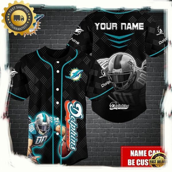 NFL Custom Name Miami Dolphins Mascot Baseball Jersey - available at - rugbyfanstore.com